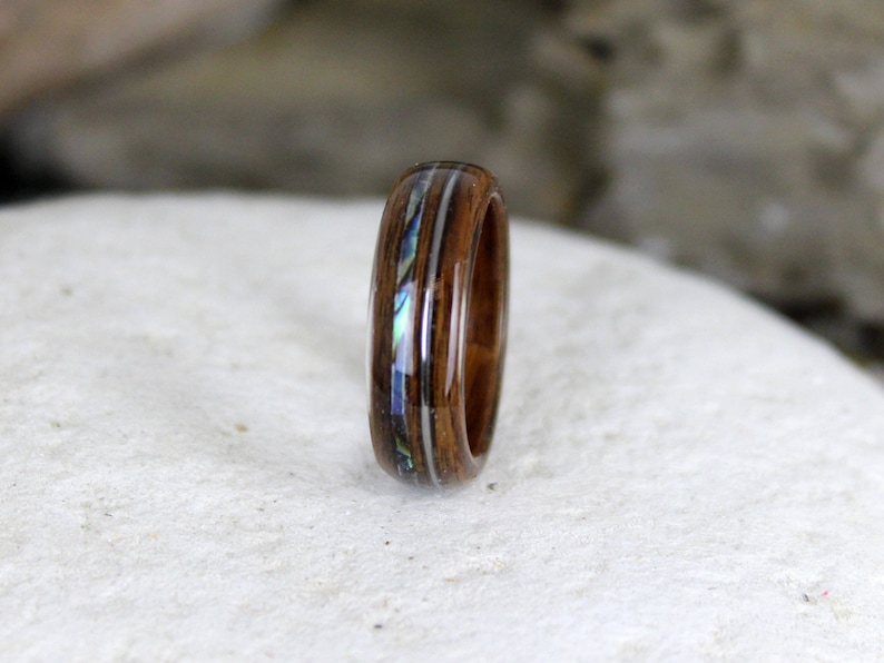 Wood Ring, Rosewood with Guitar String & Abalone, Mens Wood Rings, Womens Wood Rings, Wood Engagement Ring, Wood Wedding Bands, Wooden Rings image 3