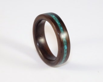 Ebony Bent Wood Ring with a Turquoise Inlay Band Hand Made In Any UK or US Size.