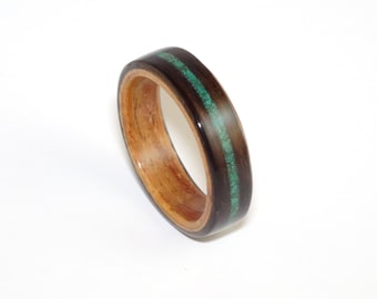 Bent Wood Ring, Ebony & Padauk with Malachite Inlay, Mens Wood Ring, Womens Wood Ring, Wood Engagement Ring, Wood Wedding Band, Wooden Ring