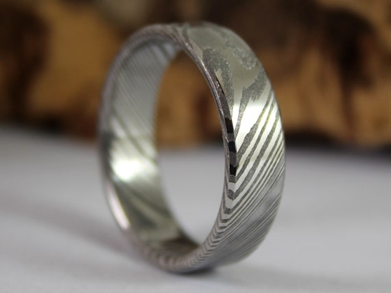 Damascus Steel Ring, Stainless Damascus Steel Wedding Band, 100