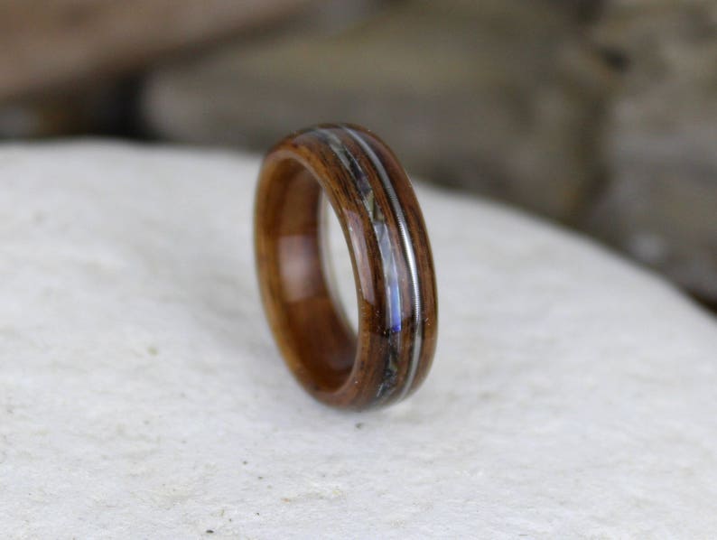 Wood Ring, Rosewood with Guitar String & Abalone, Mens Wood Rings, Womens Wood Rings, Wood Engagement Ring, Wood Wedding Bands, Wooden Rings image 2