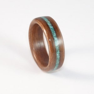 Bent Wood Ring, Rosewood with Turquoise Inlay, Mens Wood Ring, Womens Wood Ring, Wood Engagement Ring, Wood Wedding Band, Wooden Ring