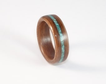 Bent Wood Ring, Rosewood with Turquoise Inlay, Mens Wood Ring, Womens Wood Ring, Wood Engagement Ring, Wood Wedding Band, Wooden Ring