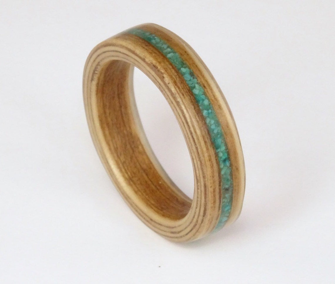 Oak Bent Wood Ring With a Crushed Turquoise Inlay Handmade Etsy