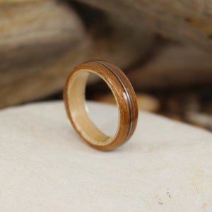 Cherry and Sycamore Bent Wood Ring with a Guitar String Inlay Band, Handmade to Any UK or US Size, Guitar String Ring, Bent Wood Band image 2