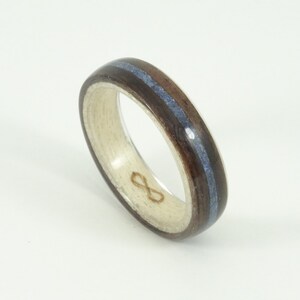 Bent Wood Ring Ebony and Maple with Blue Lapiz Inlay, Handmade Wooden Ring In Any UK or US Size image 2