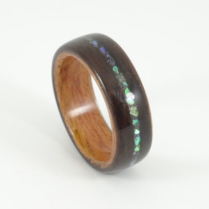 Wood Ring, Ebony & Padauk with Abalone Inlay, Mens Wood Ring, Womens Wood Ring, Wood Engagement Ring, Wood Wedding Band, Wooden Ring