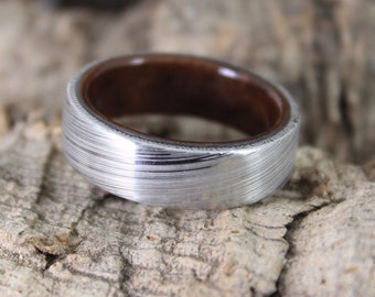 Damascus Steel & Walnut Burl Ring, Mens Wedding Band, Mens Wood Ring, Wood Wedding Ring, Wooden Ring, Damascus Ring, Wood Engagement Ring