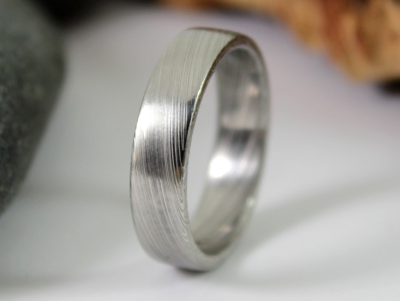 Damascus Steel Ring Mens Wedding Band Mens Silver Ring Etsy