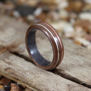 Grey Maple & Walnut Wood Ring with Copper and Silver, Mens Wood Ring, Womens Wood Ring, Wood Engagement Ring, Wood Wedding Band, Wooden Ring