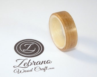 Wooden Ring Made with Cherry Wood and Sycamore, Two Tone Bent Wood Ring Hand Made In Any UK or US Size For Men and Women