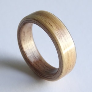 American Walnut And Oak Bent Wood Ring Hand Made To Order In Any UK or US Size for Men and Women