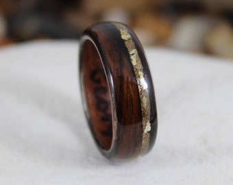Wooden Ring - Ebony & Olive with a Gold Dust.  Handmade Bent Wood Rings For Men or Women. Wood Wedding Bands, Wood Engagement Ring