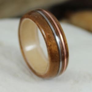 Koa & Maple Wood Ring with Copper and Silver, Mens Wood Ring, Womens Wood Ring, Wood Engagement Ring, Wood Wedding Band, Wooden Ring