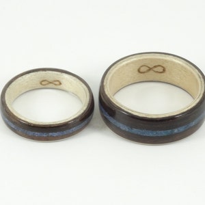 Bent Wood Ring Ebony and Maple with Blue Lapiz Inlay, Handmade Wooden Ring In Any UK or US Size image 3