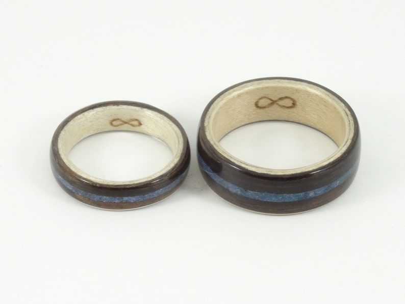 Bent Wood Ring Ebony and Maple with Blue Lapiz Inlay, Handmade Wooden Ring In Any UK or US Size image 3