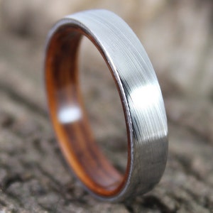 Damascus Steel and Kingwood Ring, Mens Wedding Band, Mens Wood Ring, Wood Wedding Ring, Wooden Ring, Damascus Ring, Wood Engagement Ring