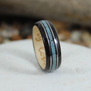 Ebony & Maple Wood Ring With Turquoise and Guitar Strings. Wood Ring ...