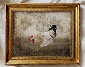 French Country Kitchen Art,  Rooster Print, Vintage Farmhouse Wall Decor, Fine Paper Or Wrapped Canvas