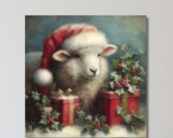 Christmas Wall Art, Christmas Sheep Art Print