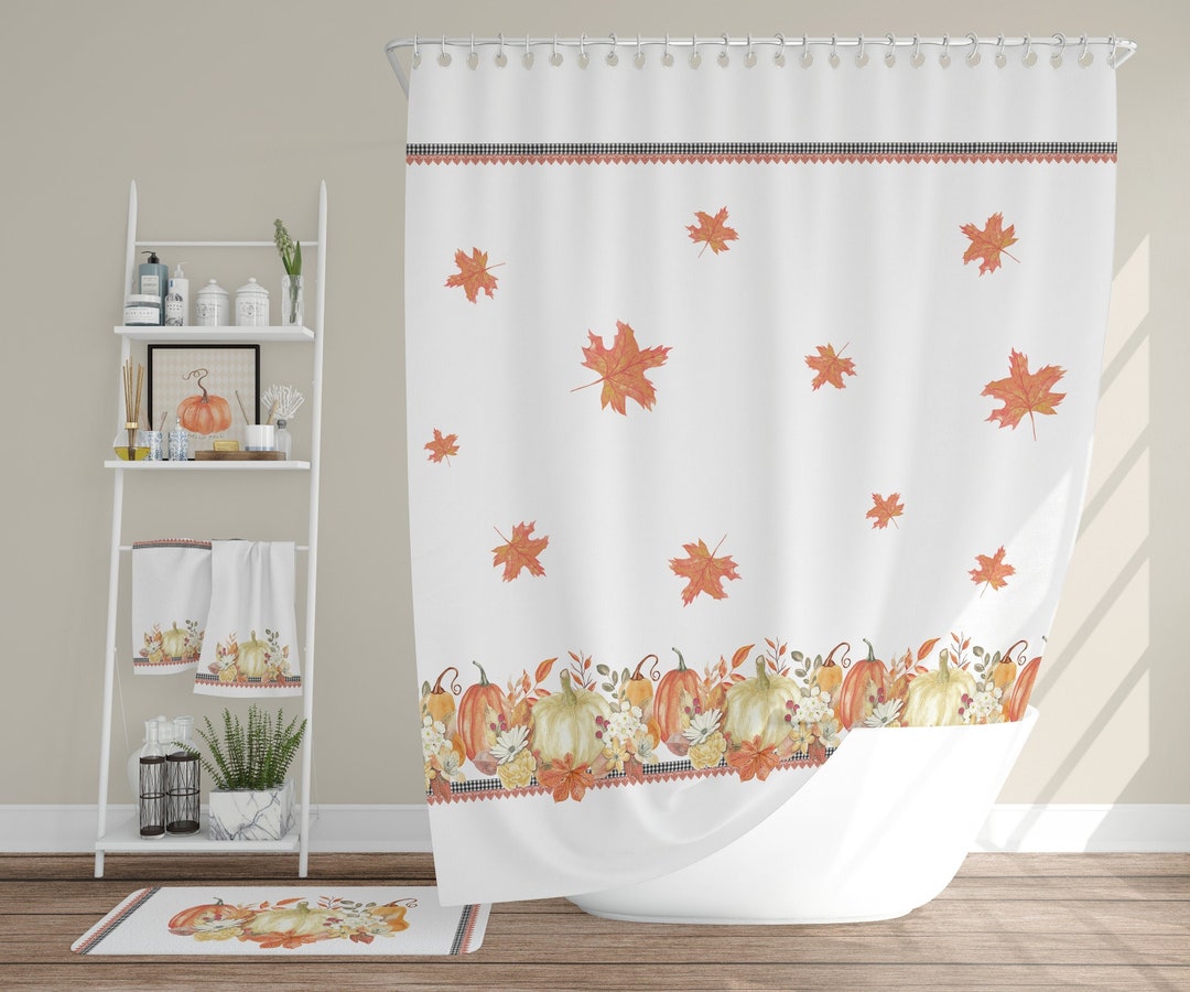 Autumn Pumpkin Floral Bathroom Set Fall Seasonal Decor Bath Etsy