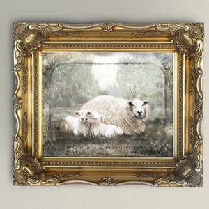 Vintage Sheep Baby Lambs Art Print, Pastoral French Country Farm Wall Decor Painting, Mother's Day Gift