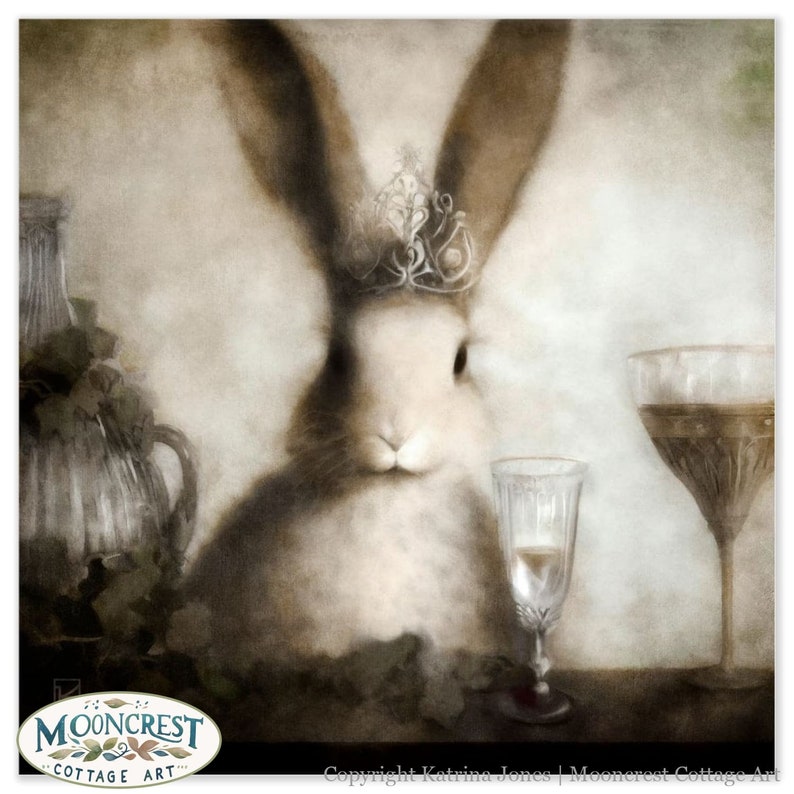 French Country Rabbit With Crown Wall Art Print - Regency Formal Dining Room Painting Portrait