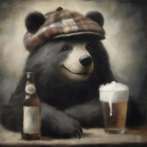 Pub Bear Art Print - Brewery Wall Art - Funny Animal Wall Art - Black Bear Wildlife and Beer Poster