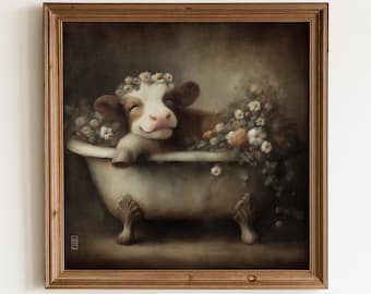 Kuh Badewanne Art Print - Malerische Bauernhof Tier Wand Kunst, Cottage Dekoration