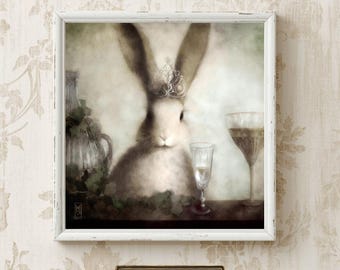 Whimsical Rabbit Portrait – Cottagecore Dining Room Animal Art Print, French Country Decor