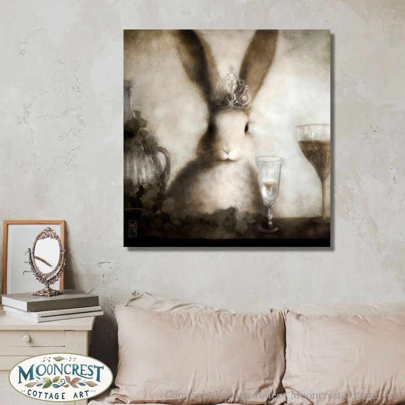 French Country Rabbit With Crown Wall Art Print - Regency Formal Dining Room Painting Portrait