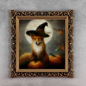 Halloween Wall Art, Cute Woodland Animal Halloween Art Print, Country Farmhouse Halloween Painting, Halloween Fox Art