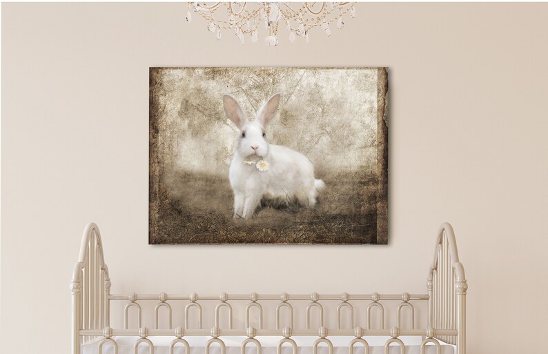 Rabbit Canvas Farmhouse Wall Art Country Cottage Art Rabbit Art Print Rabbit Painting Vintage Rabbit Painting Rustic Glam Decor