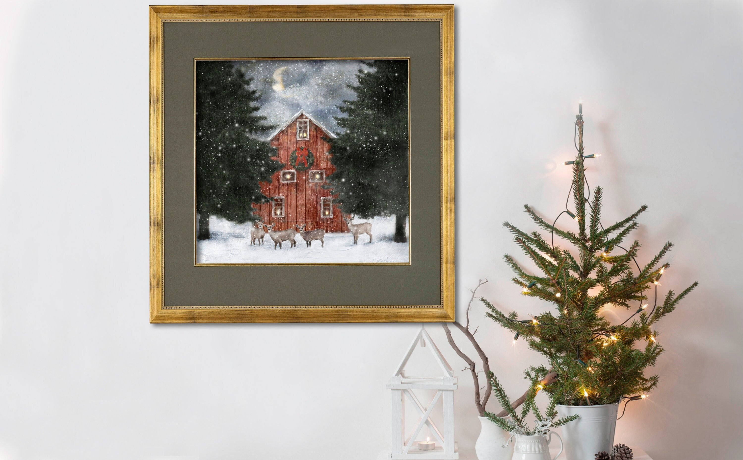 Christmas Painting Christmas Canvas Art Christmas Barn Etsy UK