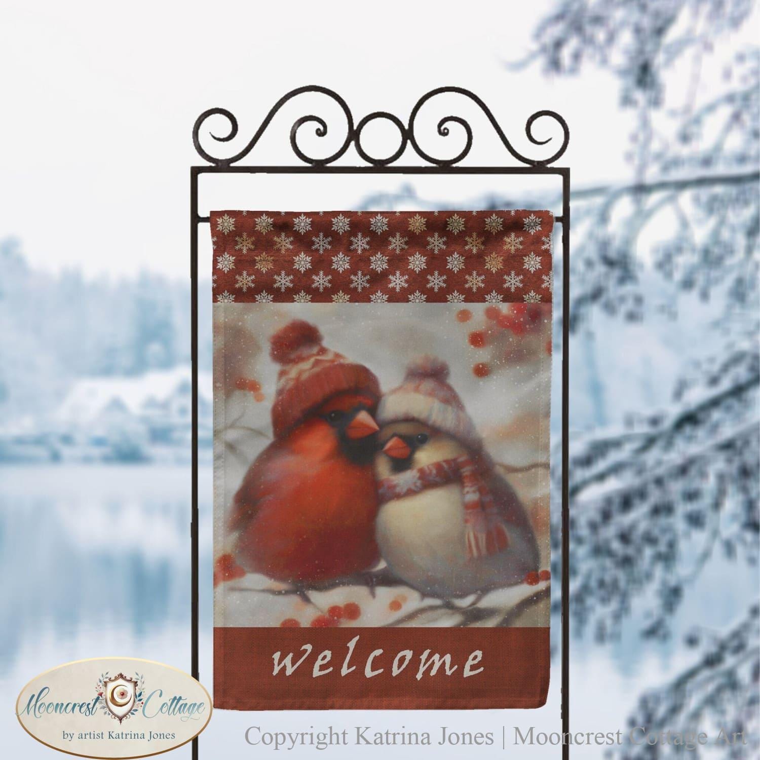 Winter Gartenflagge Vögel — Doppelseitig, 30,5x45,7 Cm, Jute, Wetterfest, Für Terrasse & Balkon