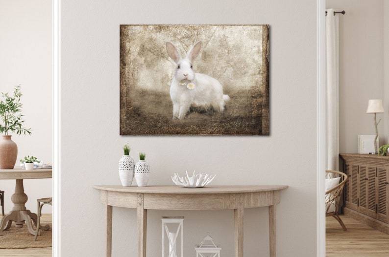 Rabbit Canvas Farmhouse Wall Art Country Cottage Art Rabbit Art Print Rabbit Painting Vintage Rabbit Painting Rustic Glam Decor