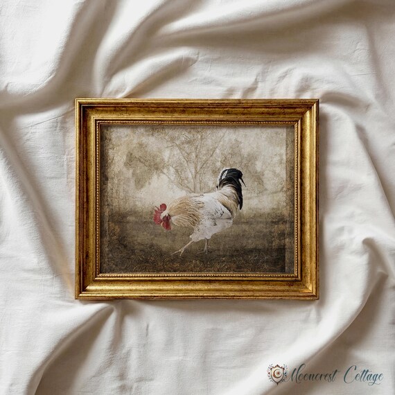 Vintage Rooster Art Print – Artful French Country Cottage Animal Painting for Cozy Homes