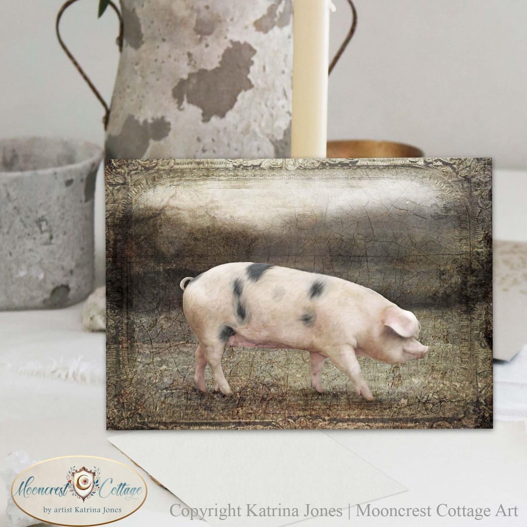 Primitive Pig Farmyard Blank Greeting Card Stationary Sets Country ...