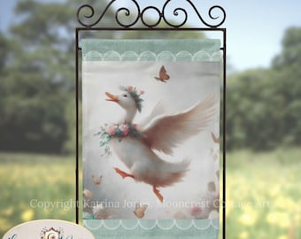 Bandera de jardín con ganso primaveral, cartel decorativo de estilo rústico para el jardín.
