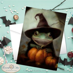 Halloween Witch Frog Blank Greeting Card Cute Country Woodland Toad Animal Notecard