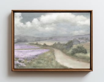 Französische Landschaft Wandkunst - Elegante Lavendelfelder Neutral Provence Kunstdruck