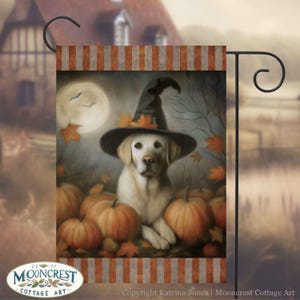 Fall Dog Garden Yard Flag, Cute Yellow Lab Dog Fall Flag Banner Sign Decor
