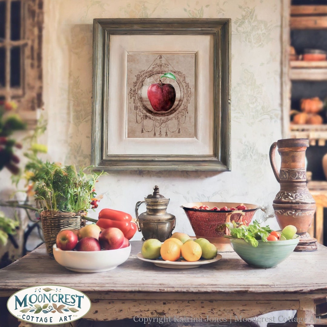 French Country Kitchen Art Fruit Wall Art Elegant Apple Painting - Etsy
