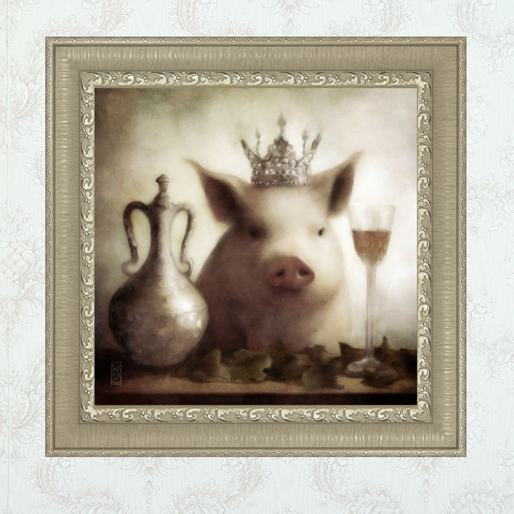 Stupell Industries Cute Farm Pig Looking Holding Wine Glass , 13 x 19, Design by Coco de Paris