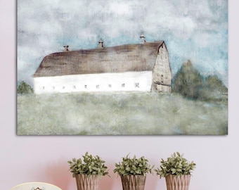 White Long Rustic Barn Farm Art Print - Farmhouse Wall Art - Barn Art