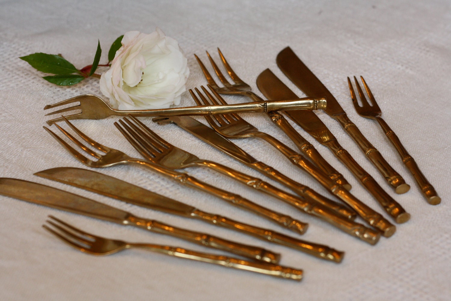 Vintage Gold Plated Bamboo Flatware / Set of 12 / Mid Century Etsy