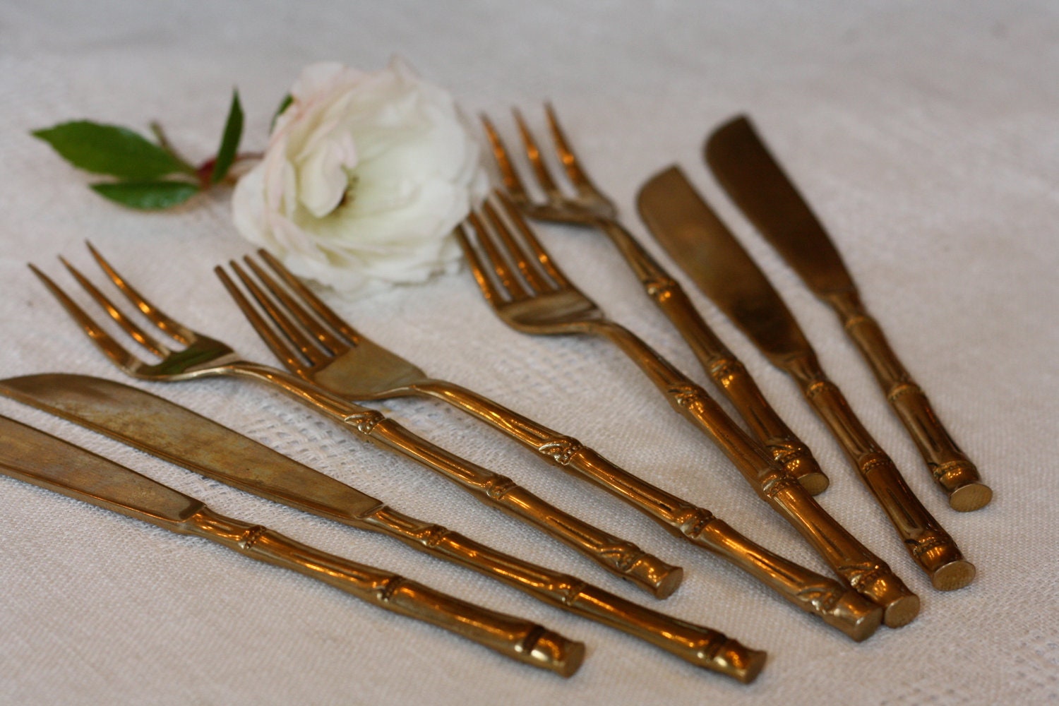 Vintage Gold Plated Bamboo Flatware / Set of 12 / Mid Century Etsy
