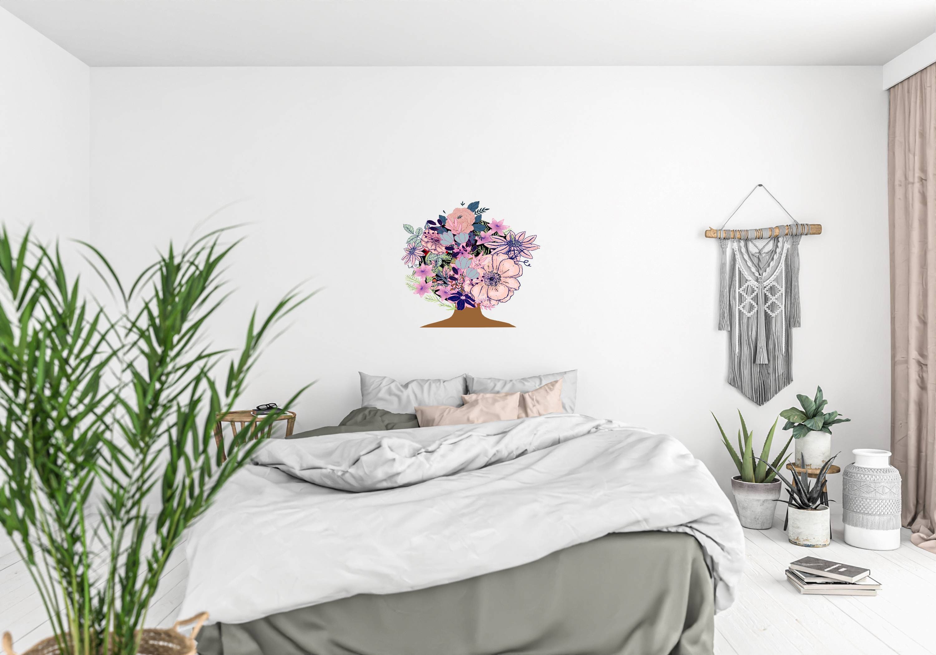 Flower Head Girl Wall Art Flowers on Head Floral Wall Art Etsy