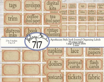 Apothecary Junk Journal Organization Labels, digital, printable