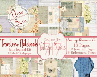 Traveler's Notebook Spring Blossoms Junk Journal Kit - Digital Printable